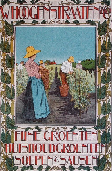 Récolte de pois, affiche publicitaire 