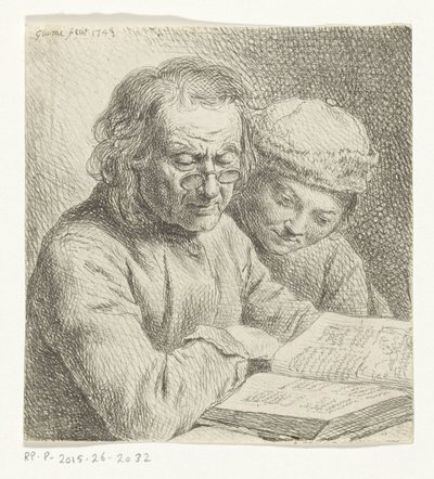 Homme et garçon lisant un livre - Johann Gottlieb Glume