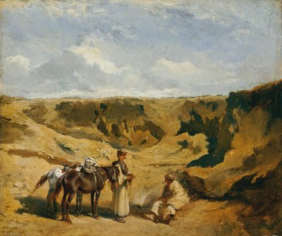 Deux Hongrois avec deux chevaux dans la puszta - Johann Gualbert Raffalt
