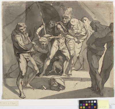Richard Plantagenet jette la tête coupée du duc de Somerset aux pieds de son père. Illustration pour Henry VI de Shakespeare, Partie 3, acte 1, ligne 20 - Johann Heinrich Füssli