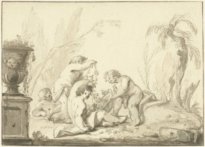 Représentation allégorique avec des enfants portant un panier de fleurs - Johann Heinrich Keller (II)