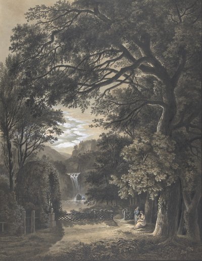 Famille rassemblée devant un monument dans un paysage avec une cascade, 1805 - Johann Heinrich Meyer