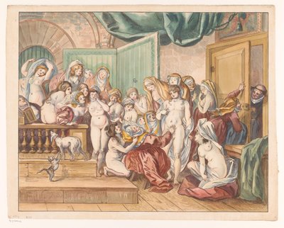 Abdes découvre un jeune homme parmi ses nonnes dénudées - Johann Heinrich Ramberg (atelier)