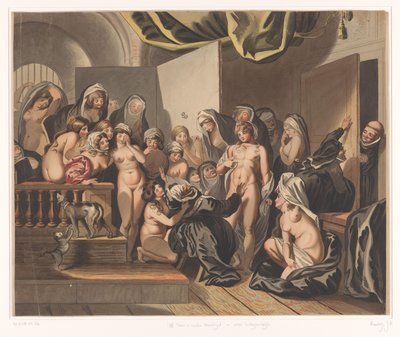 Abdes découvre un jeune homme parmi ses nonnes déshabillées - Johann Heinrich Ramberg