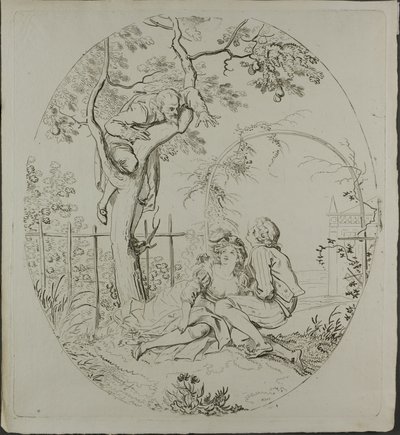 Un homme barbu espionne ses amants sous une tonnelle - Johann Heinrich Ramberg