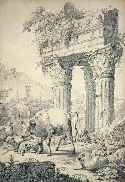 Vache dans un paysage campagnard - Johann Heinrich Roos