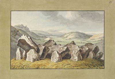 Un cercle de pierres préhistoriques sur un monticule, un paysage étendu au-delà - Johann Heinrich Wilhelm Tischbein