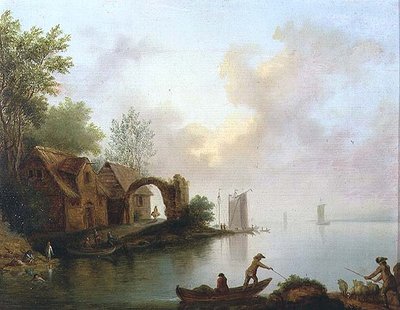 Paysage fluvial boisé avec bateliers - Johann Heinrich Wust