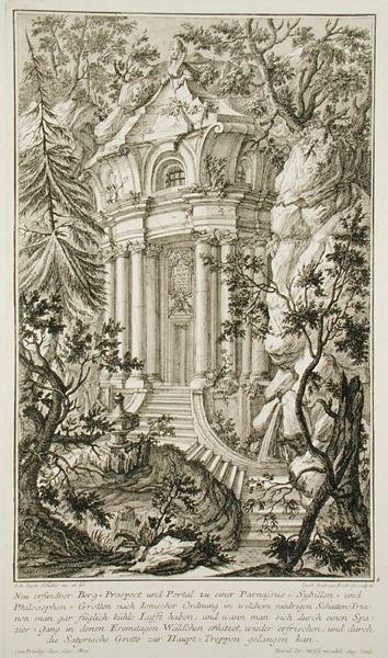 Temple dans un jardin, gravé par Jacob Andreas Fridrich - Johann Jacob (after) Schubler