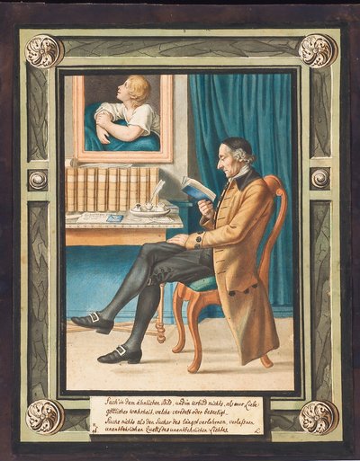 Portrait de Johann Caspar Lavater (1741-1801), de profil à gauche, assis et lisant un livre - Johann Jacob Lips