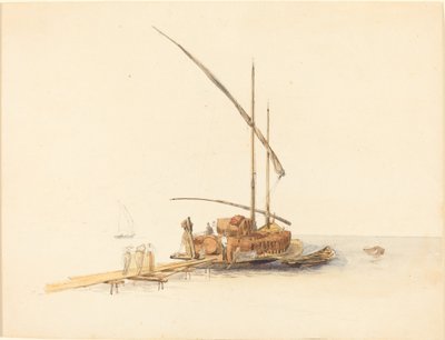 Barriques de vin chargées sur une péniche à voile à Vevey - Johann Jacob Ulrich