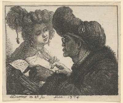 Un homme en turban lisant à une jeune femme - Johann Jakob Dorner the Elder