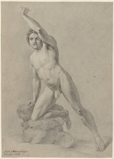 Nu masculin, agenouillé sur un genou - Johann Joseph Schwachhofer