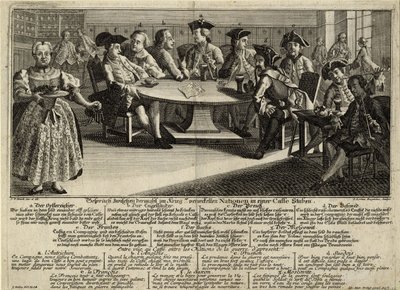 Conversation entre 7 nations impliquées dans la guerre dans un café, 1757 - Johann Lorenz Rugendas the Elder