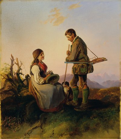 Chasseur et fille - Johann Matthias Ranftl
