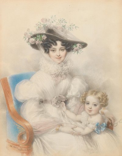 Princesse Henrietta de Nassau-Weilburg 1797-1829 avec sa fille Maria, 1829 - Johann Nepomuk Ender