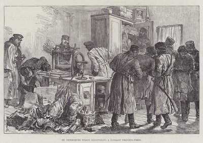 La police de Saint-Pétersbourg découvrant une presse à imprimer nihiliste - Johann Nepomuk Schonberg