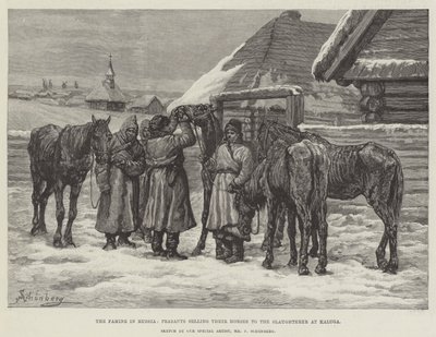 La Famine en Russie, Paysans vendant leurs chevaux au boucher à Kaluga - Johann Nepomuk Schonberg