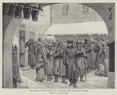 La famine en Russie, la police de Saint-Pétersbourg distribuant des billets pour des logements - Johann Nepomuk Schonberg