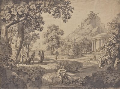 Paysage classique avec un temple, sur une montagne un géant - Johann Nepomuk Schödlberger