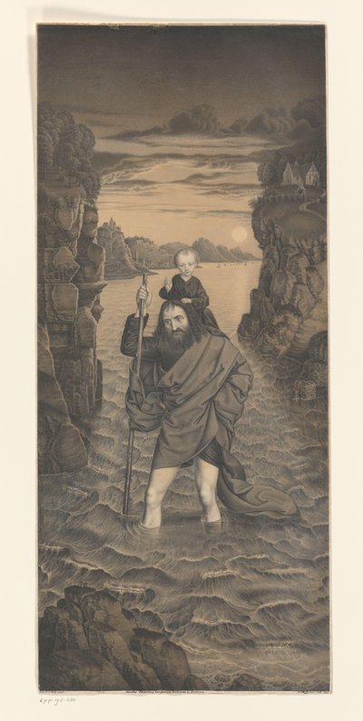 Saint Christophe traversant une rivière avec l