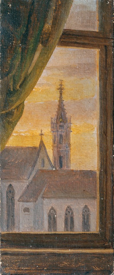 Vue par une fenêtre sur un clocher gothique - Johann Peter Krafft