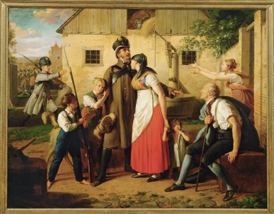 Die Heimkehr des Landwehrmannes - Le retour du milicien ... (peinture sur toile) - Johann Peter Krafft