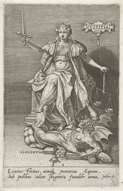 La justice (Justitia) triomphe de la violence (Violentia) - Johann Sadeler (I)