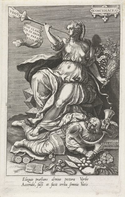 La Conscience (Conciosacra) triomphe des Faux prophètes (Pseudo prophetae) Les vertus triomphent des vices - Johann Sadeler (I)