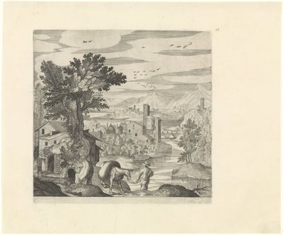 Paysage avec un paysan et son âne - Johann Sadeler (I)