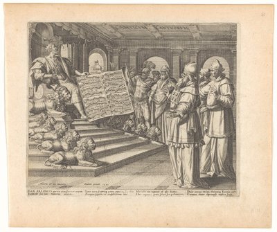 Gravure et page de titre avec Salomon comme compositeur du Cantique des Cantiques (série Cantique des Cantiques) - Johann Sadeler (I)