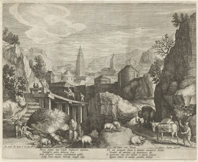 Paysage rocheux avec la fable de l
