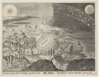 Création du soleil, de la lune et des étoiles (Schepping van de wereld) - Johann Sadeler (I)