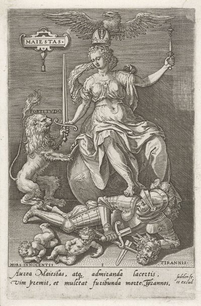Majestas (La dignité) triomphe de Tirannis (La tyrannie) - Johann Sadeler (I)