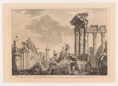 Cinq hommes discutant près de ruines antiques - Johann Sebastian Muller