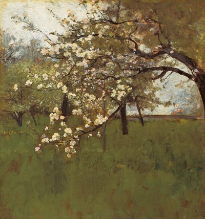 Pommier en fleurs (huile sur toile) - Johann Sperl