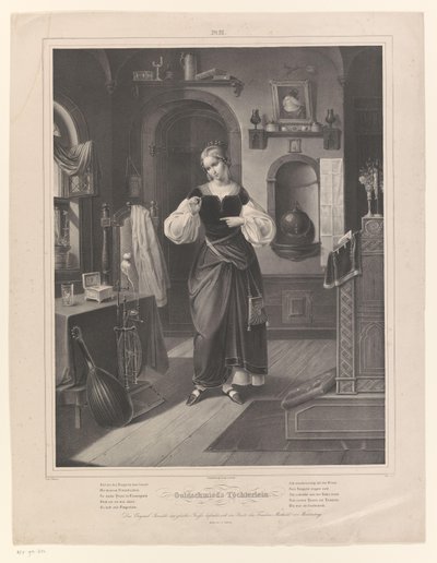 Intérieur avec femme tenant une bague dans sa main - Johann Sprick