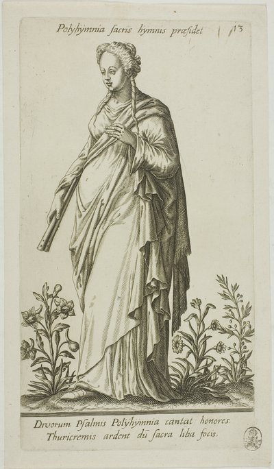 Polyhymnia, Muse des Hymnes, planche 13 de Parnassus Biceps - Johann Theodor de Bry