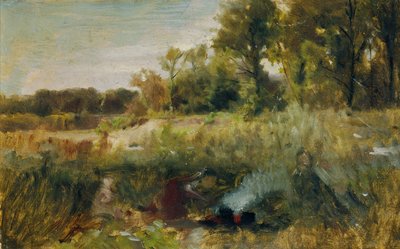 Paysage fluvial avec enfants près du feu - Johann  Till der Jüngere