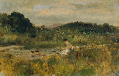 Paysage de ruisseau avec fille assise - Johann  Till der Jüngere