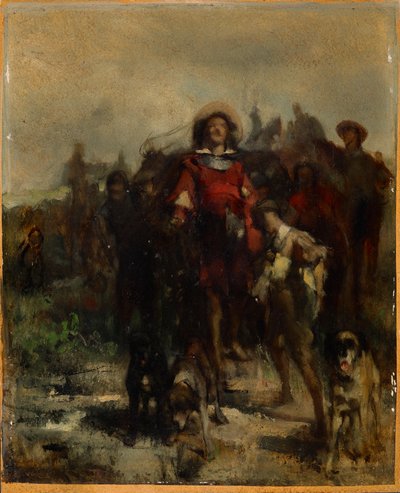Chevalier, garçon et trois chiens, peut-être à la chasse - Johann  Till der Jüngere