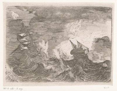 Cinq voiliers en mer pendant une tempête (série Navires par temps orageux) - Johann Wilhelm Baur