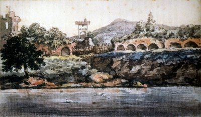 Rome - vue du Tibre, aquarelle de Goethe. XIXe siècle. - Johann Wolfgang von Goethe
