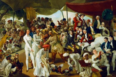 Le colonel Mordaunt regardant un combat de coqs à Lucknow, Inde - Johan Joseph Zoffany