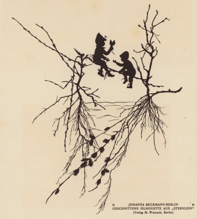 Silhouette de deux figures assises sur une branche - Johanna Beckmann