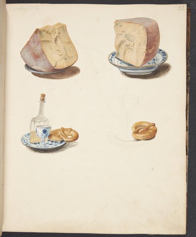 Nature morte avec fromage, schnaps et bretzel - Johanna Fosie