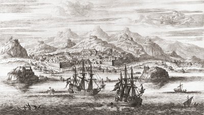 Navires Néerlandais devant Mascate, Oman au 17ème Siècle - Johannes (after) Kip