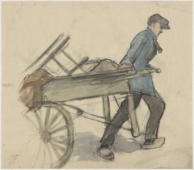 Homme tirant une charrette à bras - Johannes Abraham Mondt