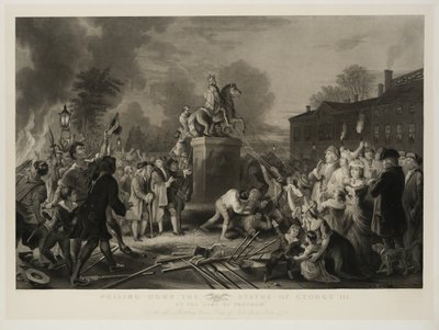 Démolition de la statue de George III par les Fils de la Liberté, au Bowling Green, New York, juillet 1770, gravé par John C. McRae - Johannes Adam Simon Oertel