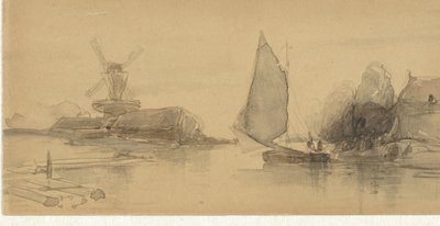 Vue de rivière avec voilier - Johannes Bosboom